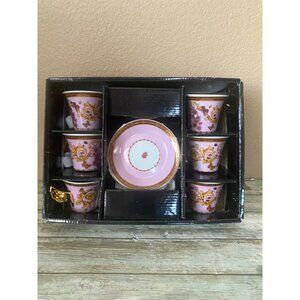 Rutherford Le Jardin De Italy Design Espresso Cup & Saucer Set Pink Gold inBox